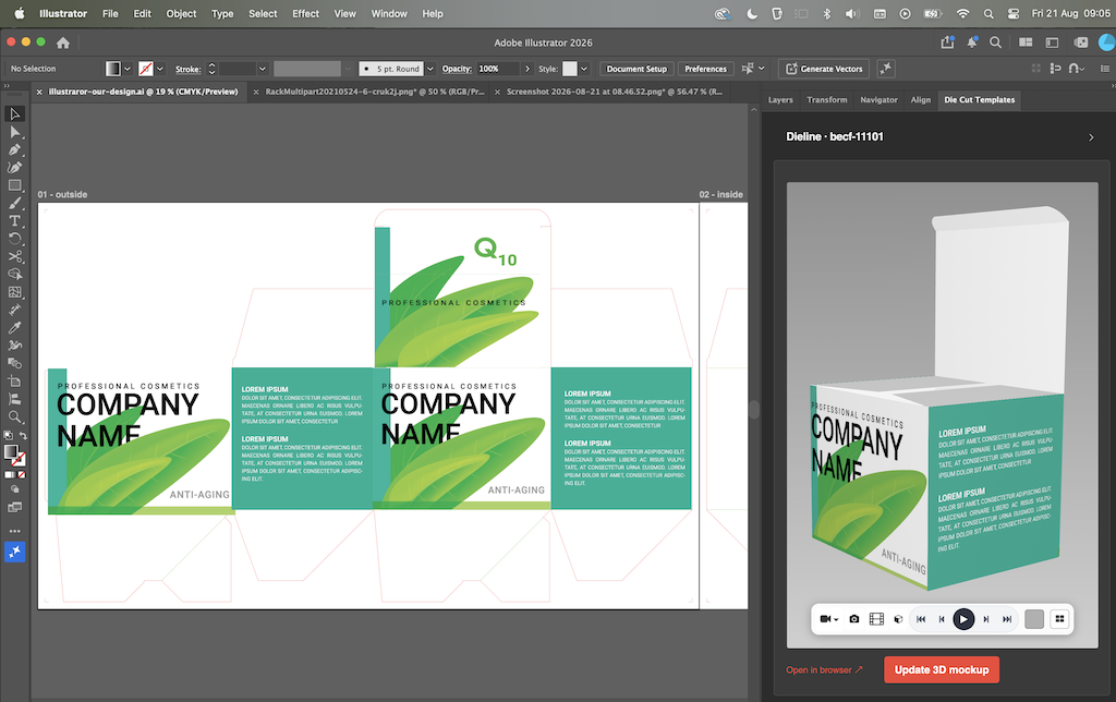 Die Cut Templates panel inside Adobe Illustrator